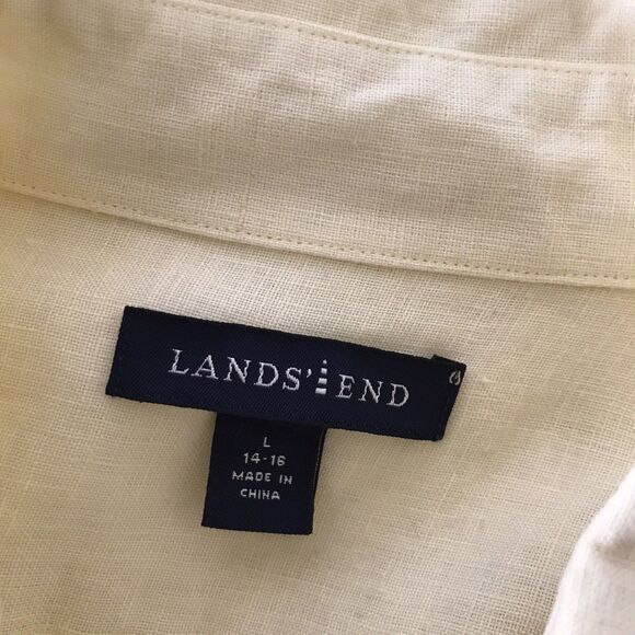 Lands End Butter Yellow Pastel Linen Long Sleeve Casual Summer Coastal Shirt - L - Picture 9 of 9